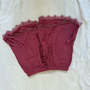 Lace Trim Burgundy Shorts